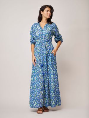 Длинное платье в цветочек с принтом Dream синее