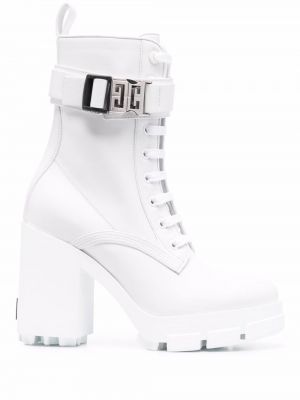 Кружевные кожаные ботинки на шнуровке Givenchy, белые