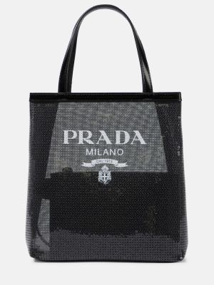 Flitrovaná nákupná taška Prada čierna