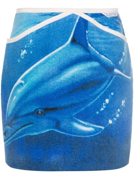 Fustă cu imprimeu animal print Marine Serre albastru