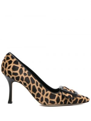 Полуотворени обувки с принт с леопардов принт Manolo Blahnik
