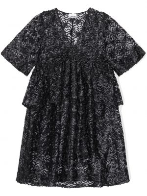 Φόρεμα με φιόγκο από τούλι Ganni μαύρο