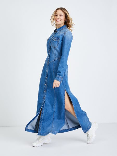 Sukienka długa Guess niebieska