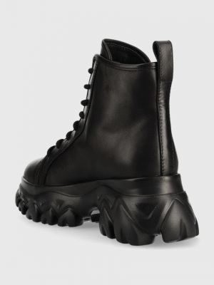Kožené kotníkové boty na podpatku na plochém podpatku Miss Sixty černé