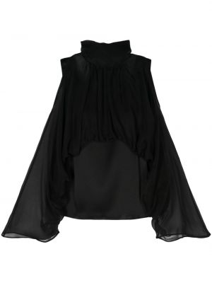 Μεταξωτή μπλούζα από σιφόν με κουκούλα Alberta Ferretti μαύρο