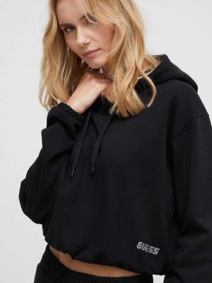 Pamučna hoodie s kapuljačom Guess crna