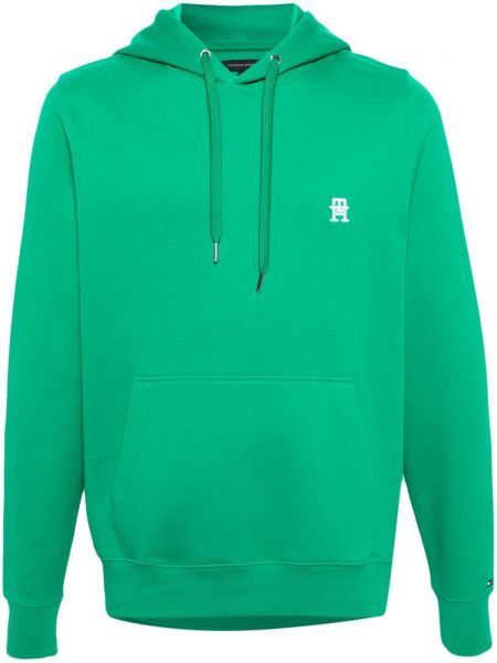 Pletena hoodie s kapuljačom s vezom Tommy Hilfiger zelena