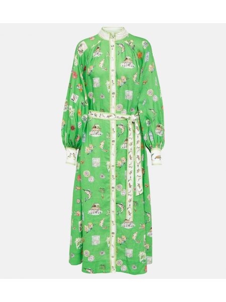 Ľanové midi šaty Alemais zelená
