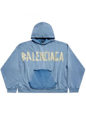 Pamučna hoodie s kapuljačom s printom Balenciaga plava