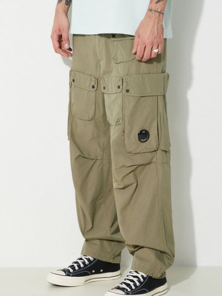 Jednobarevné bavlněné cargo kalhoty relaxed fit C.p. Company zelené