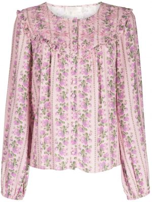Bluza s cvetličnim vzorcem s potiskom Loveshackfancy roza