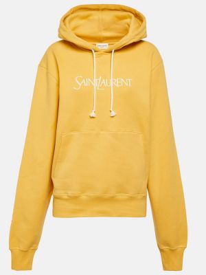 Pamučna hoodie s kapuljačom od jersey s vezom Saint Laurent žuta