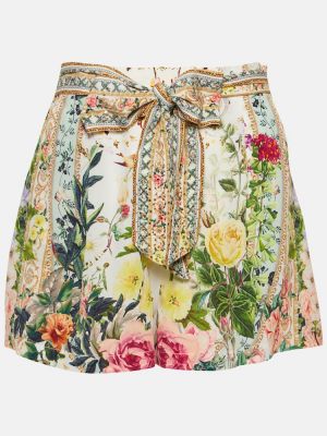 Svilene kratke hlače z visokim pasom s cvetličnim vzorcem Camilla