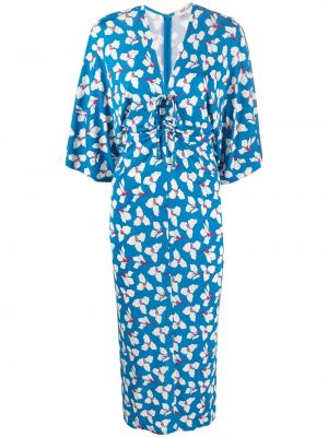 Sukienka midi w kwiatki z nadrukiem Dvf Diane Von Furstenberg niebieska