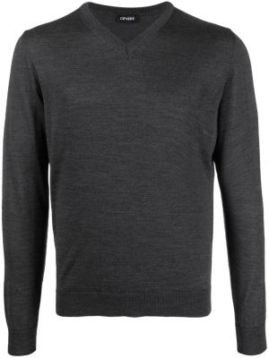 Merinowolle woll pullover mit v-ausschnitt Cenere Gb grau