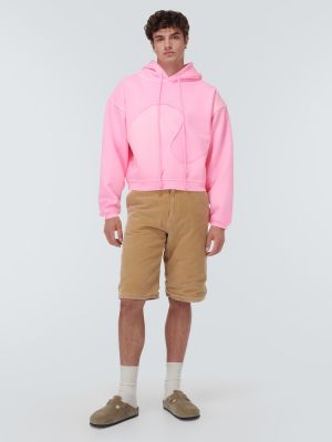 Pamučna hoodie s kapuljačom od flisa Erl ružičasta