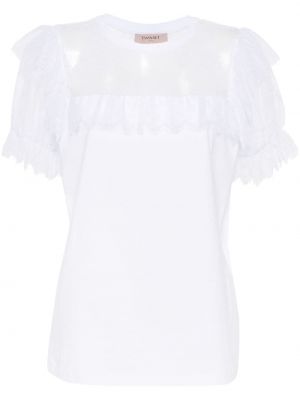 Φλοράλ βαμβακερή μπλούζα με δαντέλα Twinset λευκό