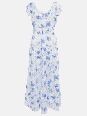 Pamučna midi haljina s cvjetnim printom Loveshackfancy plava