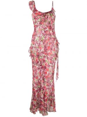 Kvetinové hodvábne dlouhé šaty s potlačou Alessandra Rich ružová