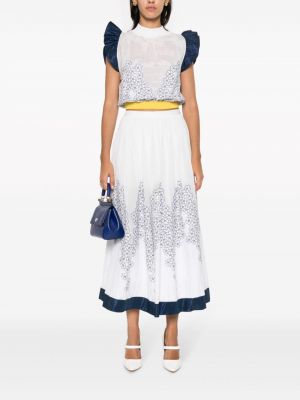 Květinové dlouhá sukně s potiskem Gemy Maalouf bílé