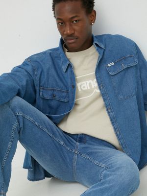 Wrangler koszula jeansowa męska kolor niebieski relaxed z kołnierzykiem klasycznym