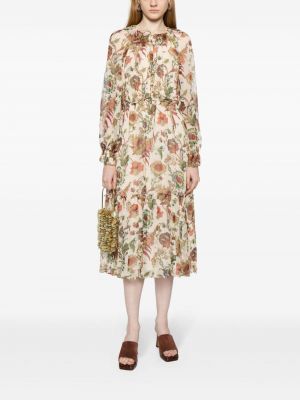 Robe mi-longue à fleurs à imprimé Ulla Johnson beige