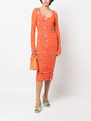 Květinové midi šaty s potiskem Ganni oranžové