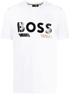 Памучна тениска с принт Boss бяло