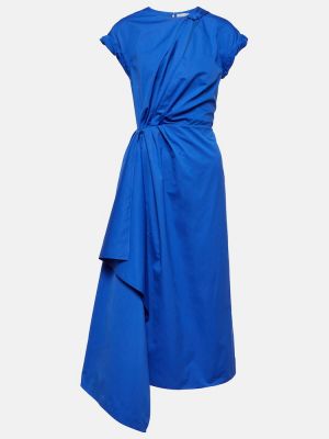 Drapované bavlněné midi šaty Alexander Mcqueen modré