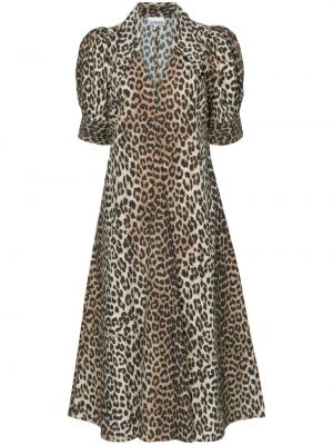 Leopardí dlouhé šaty s potiskem Ganni hnědé