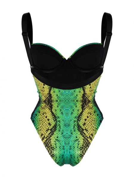 Bañador de cuero con estampado de estampado de serpiente Noire Swimwear verde
