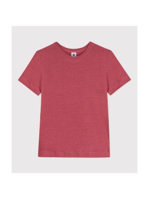 Camiseta de lino de cuello redondo Petit Bateau rosa