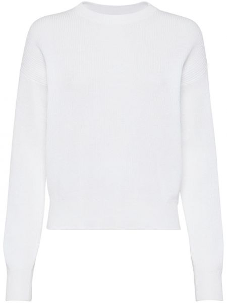 Pamučni džemper s okruglim izrezom Brunello Cucinelli bijela
