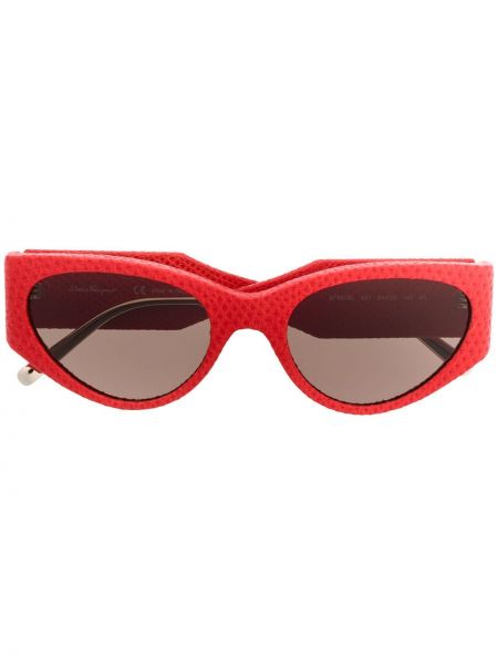 Oversized usnjene sončna očala Ferragamo rdeča