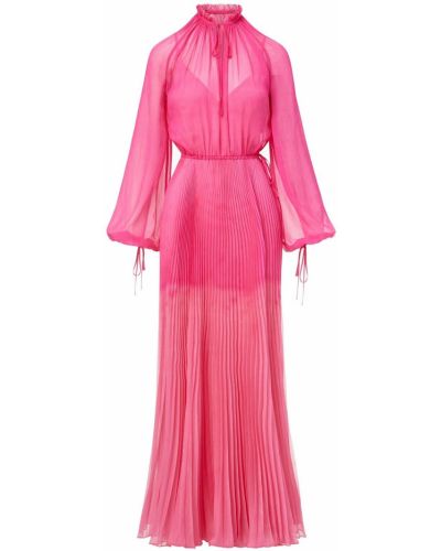 Plisované dlouhé šaty Brandon Maxwell růžové