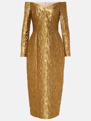 Midi obleka s cvetličnim vzorcem iz žakarda Emilia Wickstead zlata