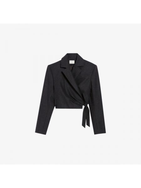 Укороченный пиджак из смесовой шерсти с заостренными лацканами и запахом Claudie Pierlot, noir / gris