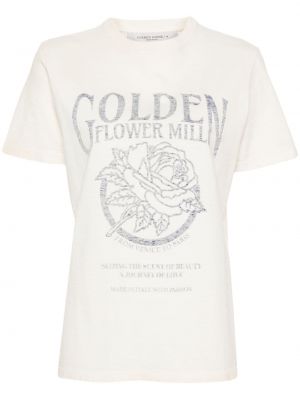 Koszulka z przetarciami bawełniana z nadrukiem Golden Goose