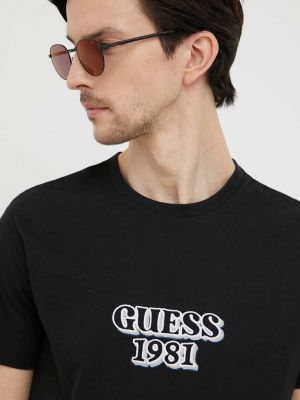 Nyomott mintás póló Guess - fekete