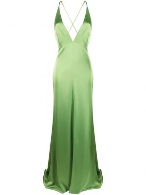 Satynowa sukienka wieczorowa Costarellos zielona
