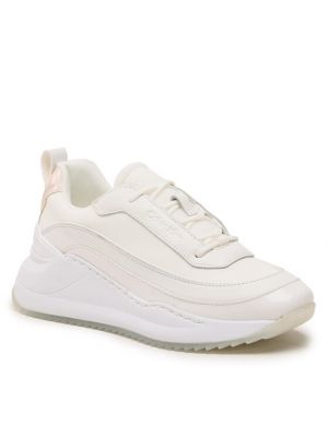 Nėriniuotos ilgaauliai batai su raišteliais ant pleištinio kulniuko Calvin Klein balta