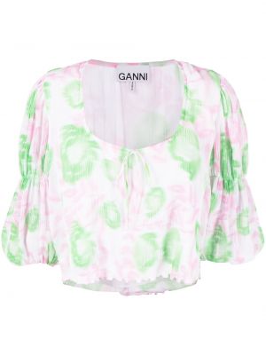 Bluză cu model floral cu imagine plisată Ganni