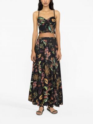 Květinové bavlněné dlouhá sukně s potiskem Charo Ruiz Ibiza černé
