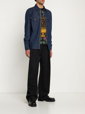 Памучна дънкова риза с копчета Versace Jeans Couture златисто