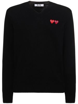 V-hals uld striktrøje Comme Des Garçons Play sort