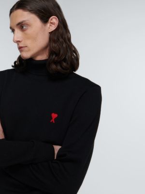 Jersey cuello alto de lana de tela jersey Ami Paris negro