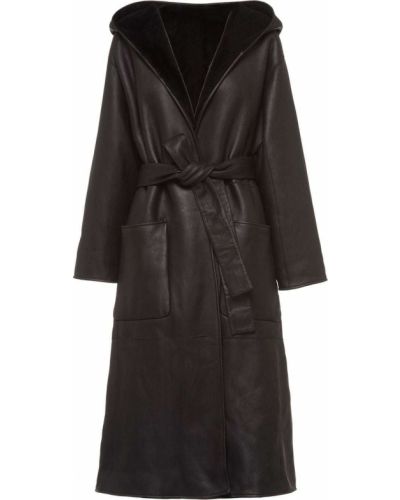 Obojstranný kabát s kapucňou Prada čierna