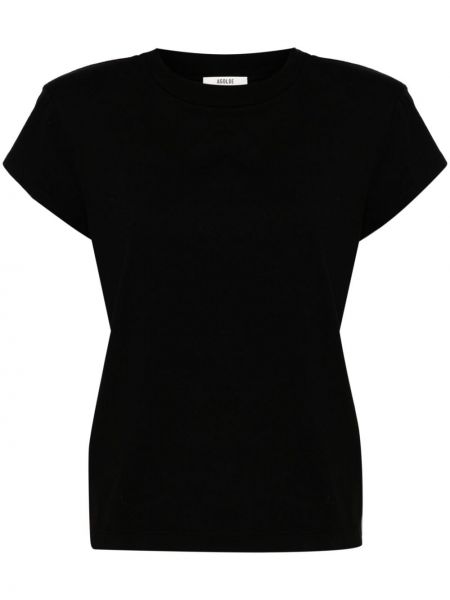 Bombažna majica z ramenskimi blazinicami Agolde črna