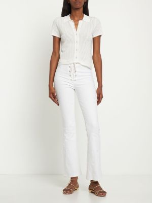 Čipkované šnurovacie džínsy s vysokým pásom Mother biela