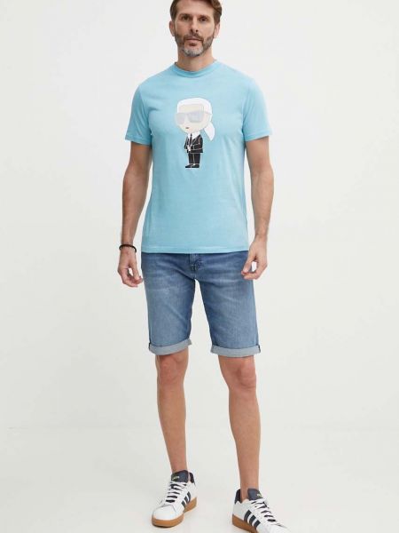 Koszulka bawełniana z nadrukiem Karl Lagerfeld niebieska